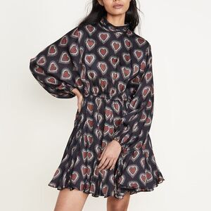RHODE Caroline Heart Print Mock Neck Mini Dress size S